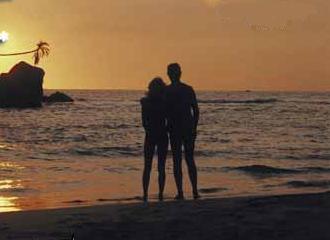 Silhouette of couple looking at sunset